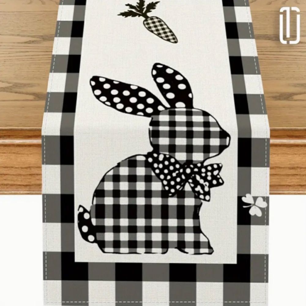 Buffalo Plaid Easter Bunny Rabbit Fabric Table Runner Decor Spring Holiday